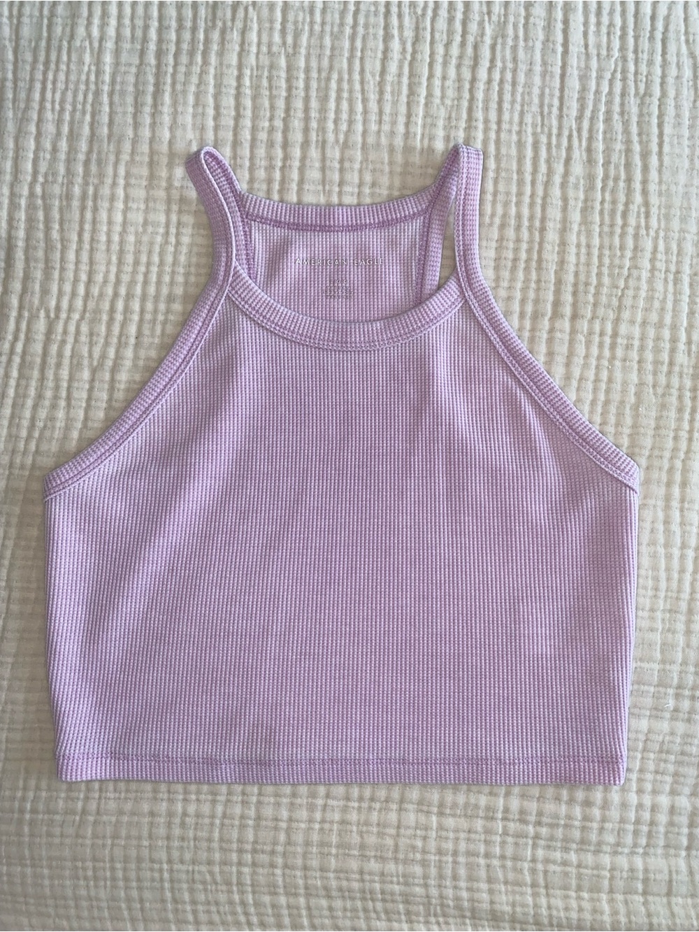 American Eagle Lavender Waffle Knit High Neck Racerback Crop Tank Large